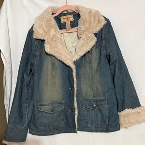 Aeropostale Blue Denim Jacket with Cream Faux Fur, Size XL, NWOT, MAKE AN OFFER